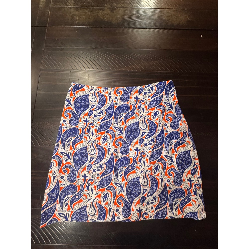 Pennington & Bailes Women Blue Orange Paisley Cotton Mini Skirt Size 6 Preppy